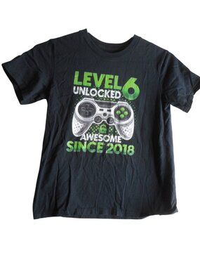 Gamer controller Tee T-Shirt Short sleeve black green Sz S Youth cotton